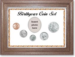 1947 Birth Year Coin Gift Set with a white background and dark oak frame THUMBNAIL