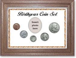 1949 Birth Year Coin Gift Set with a white background and dark oak frame THUMBNAIL