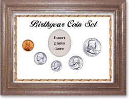 1962 Birth Year Coin Gift Set with a white background and dark oak frame THUMBNAIL