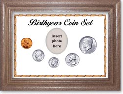 1964 Birth Year Coin Gift Set with a white background and dark oak frame THUMBNAIL