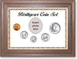 1967 Birth Year Coin Gift Set with a white background and dark oak frame THUMBNAIL