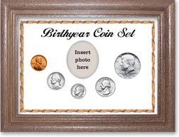 1969 Birth Year Coin Gift Set with a white background and dark oak frame THUMBNAIL