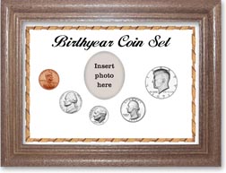 1971 Birth Year Coin Gift Set with a white background and dark oak frame THUMBNAIL