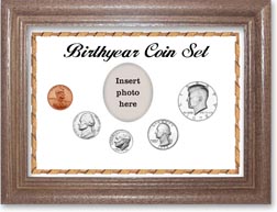 1972 Birth Year Coin Gift Set with a white background and dark oak frame THUMBNAIL
