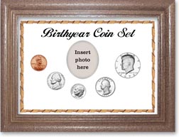 1973 Birth Year Coin Gift Set with a white background and dark oak frame THUMBNAIL