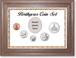 1976 Birth Year Coin Gift Set with a white background and dark oak frame THUMBNAIL