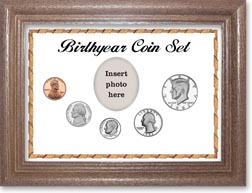 1982 Birth Year Coin Gift Set with a white background and dark oak frame THUMBNAIL