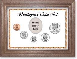 1983 Birth Year Coin Gift Set with a white background and dark oak frame THUMBNAIL
