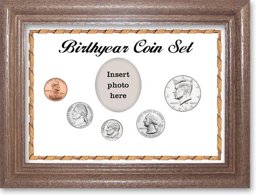 2003 Birth Year Coin Gift Set with a white background and dark oak frame LARGE