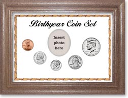 2004 Birth Year Coin Gift Set with a white background and dark oak frame THUMBNAIL