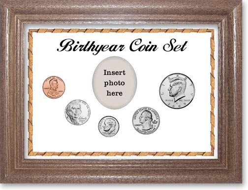 2009 Birth Year Coin Gift Set with a white background and dark oak frame MAIN