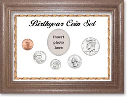 2013 Birth Year Coin Gift Set with a white background and dark oak frame THUMBNAIL