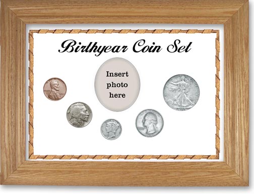 1934 Birth Year Coin Gift Set with a white background and wheat frame LARGE