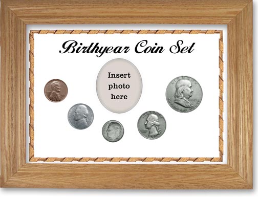 1952 Birth Year Coin Gift Set with a white background and wheat frame LARGE