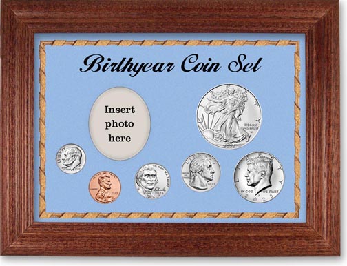 Birth Year Deluxe Gift Set with blue background and cherry frame LARGE