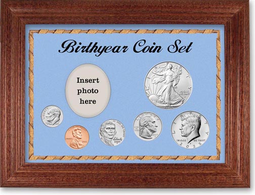 Birth Year Deluxe Gift Set with blue background and cherry frame LARGE