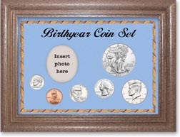 2013 Birth Year Deluxe Gift Set with a blue background and dark oak frame THUMBNAIL