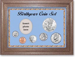 2019 Birth Year Deluxe Gift Set with a blue background and dark oak frame THUMBNAIL