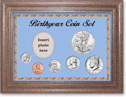 2021 Birth Year Deluxe Gift Set with a blue background and dark oak frame THUMBNAIL