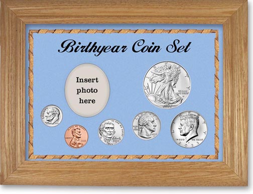 Birth Year Deluxe Gift Set with blue background and wheat frame LARGE