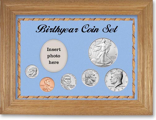Birth Year Deluxe Gift Set with blue background and wheat frame LARGE