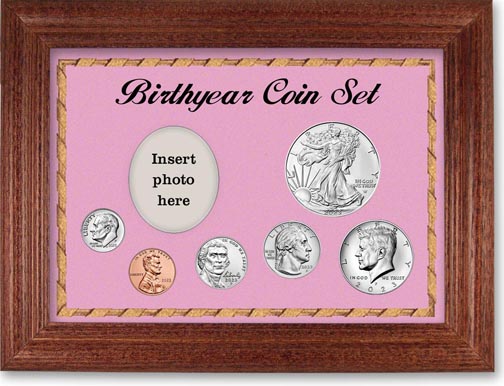 Birth Year Deluxe Gift Set with pink background and cherry frame LARGE