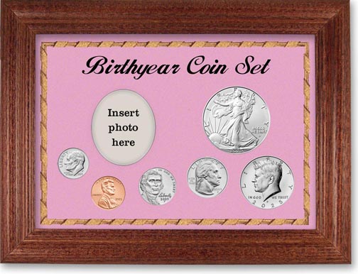 Birth Year Deluxe Gift Set with pink background and cherry frame LARGE