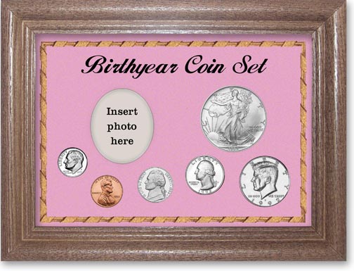 1992 Birth Year Deluxe Gift Set with a pink background and dark oak frame LARGE