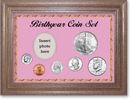 1996 Birth Year Deluxe Gift Set with a pink background and dark oak frame MAIN