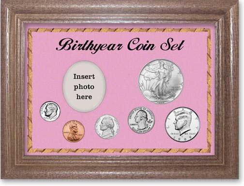 1999 Birth Year Deluxe Gift Set with a pink background and dark oak frame MAIN