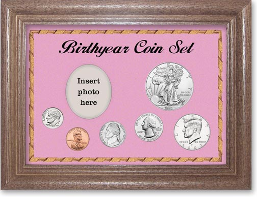 2003 Birth Year Deluxe Gift Set with a pink background and dark oak frame LARGE