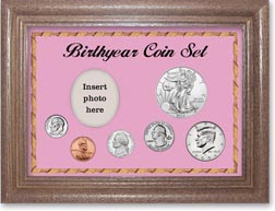 2004 Birth Year Deluxe Gift Set with a pink background and dark oak frame THUMBNAIL