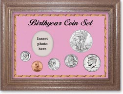 2008 Birth Year Deluxe Gift Set with a pink background and dark oak frame THUMBNAIL
