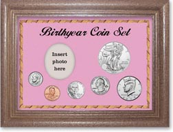 2019 Birth Year Deluxe Gift Set with a pink background and dark oak frame THUMBNAIL