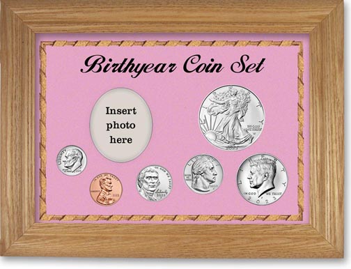 Birth Year Deluxe Gift Set with pink background and wheat frame LARGE