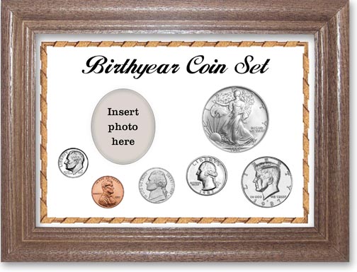 1987 Birth Year Deluxe Gift Set with a white background and dark oak frame MAIN