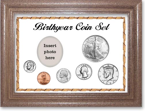 1989 Birth Year Deluxe Gift Set with a white background and dark oak frame MAIN