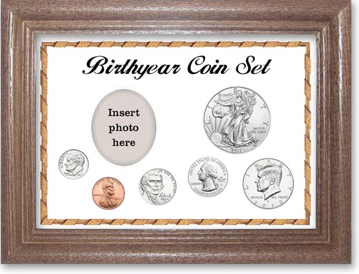 2013 Birth Year Deluxe Gift Set with a white background and dark oak frame LARGE