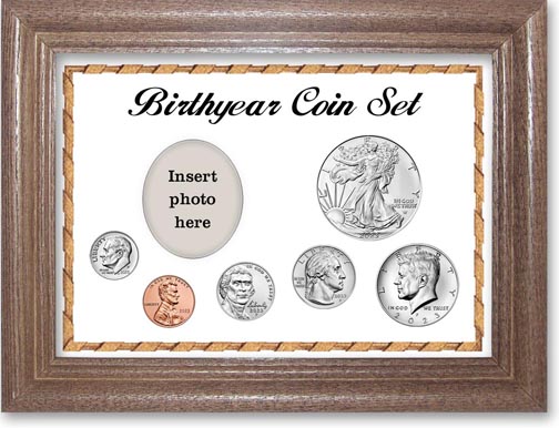 Birth Year Deluxe Gift Set with white background and dark oak frame LARGE