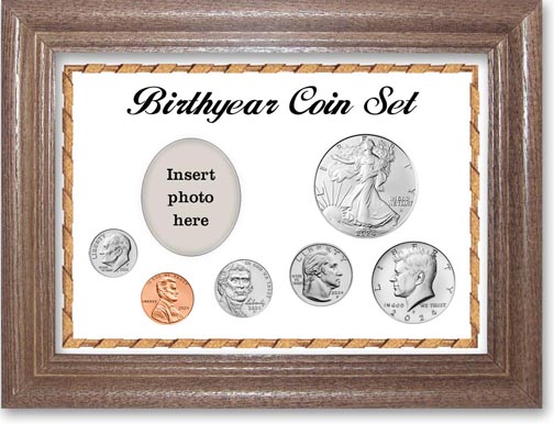 2024 Birth Year Deluxe Gift Set with a white background and dark oak frame LARGE