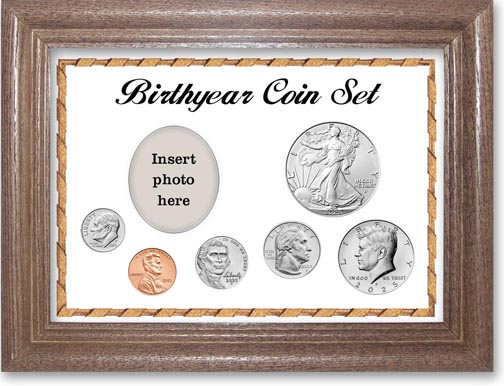 2025 Birth Year Deluxe Gift Set with a white background and dark oak frame MAIN