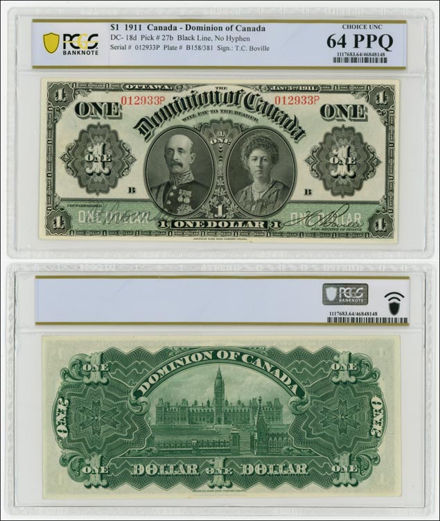 Canada Banknote, 1 Dollar, 3.1.1911, P#27b LARGE