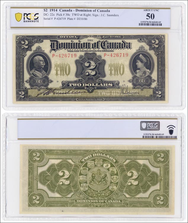 Canada Banknote, 2 Dollar, 2.1.1914, P#30c MAIN