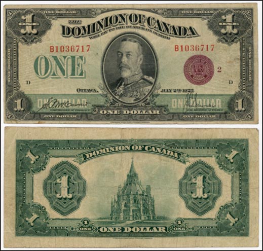 Canada Banknote, 1 Dollar, 2.7.1923, P#33i MAIN