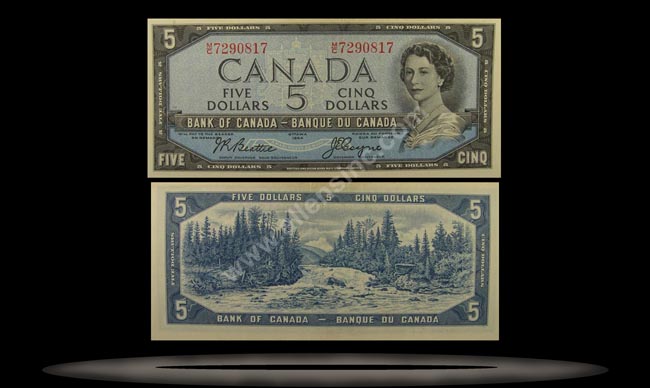 Canada Banknote, 5 Dollars, 1954, P#77b MAIN