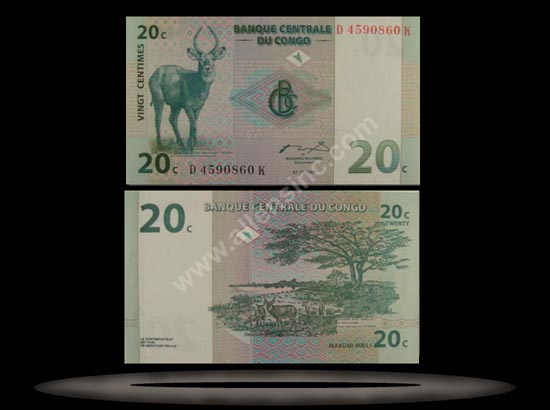 Congo Democratic Republic Banknote, 20 Centimes, 1.11.1997, P#83a MAIN