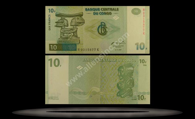 Congo Democratic Republic Banknote, 10 Francs, 1.11.1997, P#87A MAIN