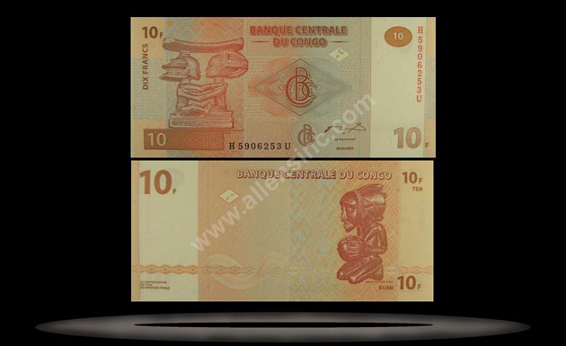 Congo Democratic Republic Banknote, 10 Francs, 30.6.2003, P#93 MAIN