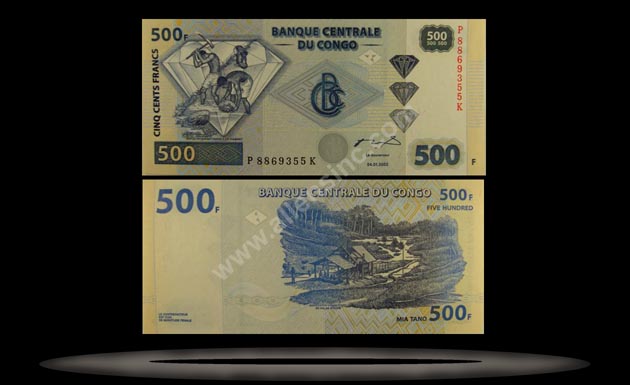 Congo Democratic Republic Banknote, 500 Francs, 4.1.2002, P#96 MAIN