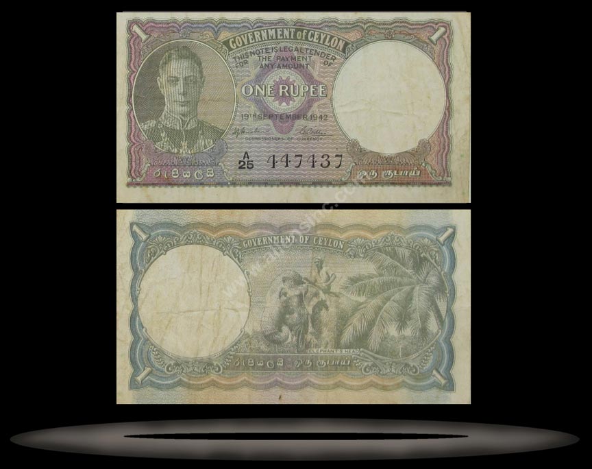 Ceylon Banknote, 1 Rupee, 4.8.1943, P#34 MAIN